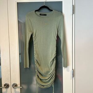 Light green, side cinch sweater dress. Perfect for fall!